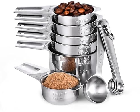 U-Taste Küchen Messbecher und Löffel, 18/8-Edelstahl, 12er-Set | Metall-Messgeräte, robuste, stapelbare Portionsbecher und Löffel zum Backen, Kochen von Lebensmittelzutaten