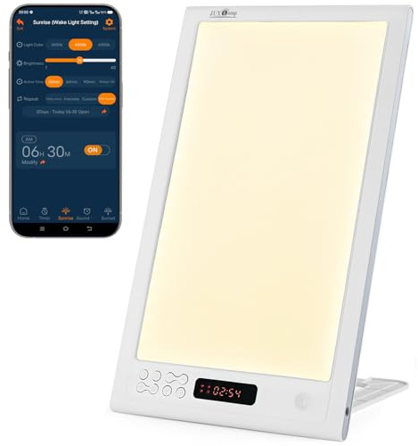 JUXLamp Bright Light Therapy Lamp 12000 Lux - Sunrise Alarm Clock with Dawn Simulator, APP Control - Wake Up Happy & Start Your Day Positively