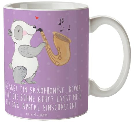 Mr. & Mrs. Panda Tasse Magischer Saxophon-Charme - Geschenk, Auftritt, handgefertigte Produkte, Musikfans, Tasse Motive, Geschenk Tasse, Saxophonist,
