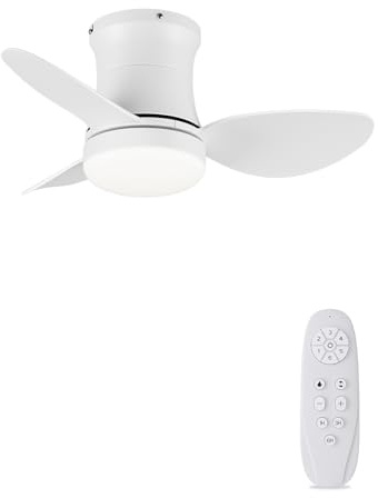 AUTODAY Ventilateur de Plafond 61 cm Petit Silencieux DC avec lumière Blanc