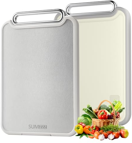Sumzzz Stainless Steel Cutting Board for Kitchen, 2-in-1 Double-Sided Chopping Board, Dishwasher Safe, Food Grade Stainless Steel/PP, Easy to Clean, Large Size, Non-Slip, 16×11