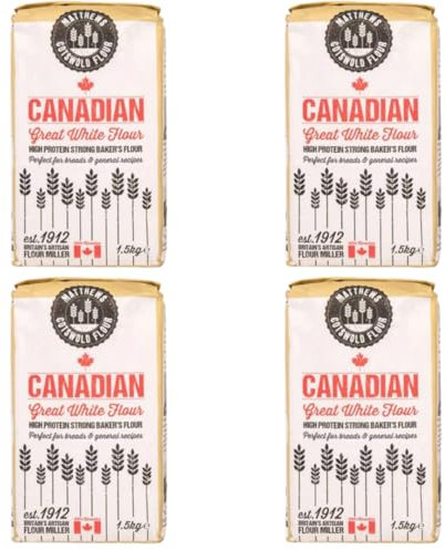 Matthews Canadian Bread Flour 4X1.5Kg – Strong White Bread Flour 14% Protein for Sourdough, Artisan Baking, Bread Makers & Hand Kneading – Best for Homemade Bread, Pizza Dough & Baguettes
