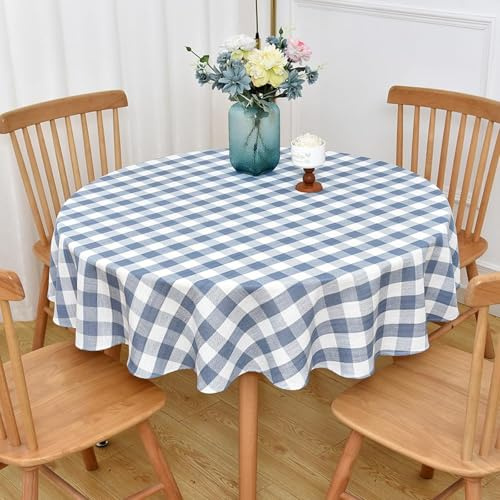 Yofori Tischdecke Rund Φ135cm, Blau Weiß Karierte Tischdecke Abwaschbar Leinenoptik Tischdecken Baumwolle für Esstisch, Bierzeitgarnitur, Garten, Outdoor