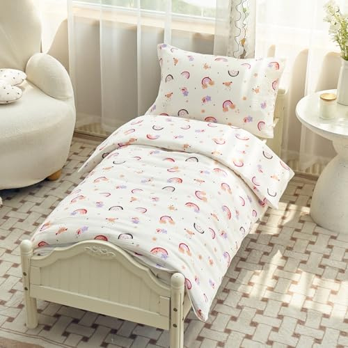 KEAYOO Musselin Bettwäsche Kinderbettwäsche für Baby und Kinder - Baumwolle Sanfte Fürsorge für die kleinsten Schlafenden (100x135cm + 40x60cm, Regenbogen)