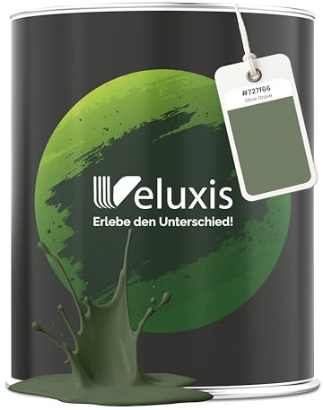 Veluxis Wandfarbe Grün Olivgrün matt 1 L – Olive Grove | Innenfarbe mit Deckkraft Klasse 1, VOC-frei, ohne Grundierung, tropfarm, für Wohnzimmer und Schlafzimmer