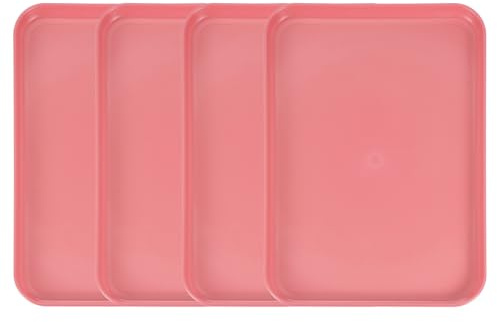 sourcing map 4 vassoi da portata in plastica, 30 x 22 cm, rettangolari, per servire cibo, caffetteria, cucina, ristorante, caffè, frutta, hamburger, pranzo, dessert, rosso