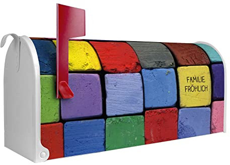 banjado® Amerikanischer Briefkasten - US Mailbox/Letterbox mit Motiv Bunte Kreide 51x22x17cm - Postkasten Stahl aus Amerika – Briefkasten amerikanisch weiß pulverbeschichtet
