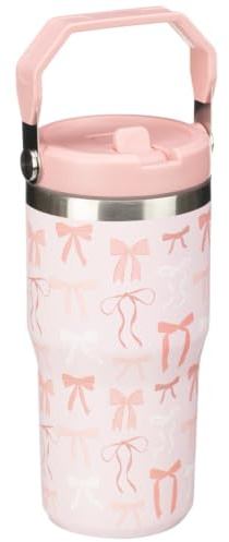 KHAPALWAK 550ml Hydrate Double Wall Tumbler, Vacuum Insulated Reusable Cup with Lid & Straw, Keeps Drinks Hot or Cold, Travel Mug for School and Work (Bows)