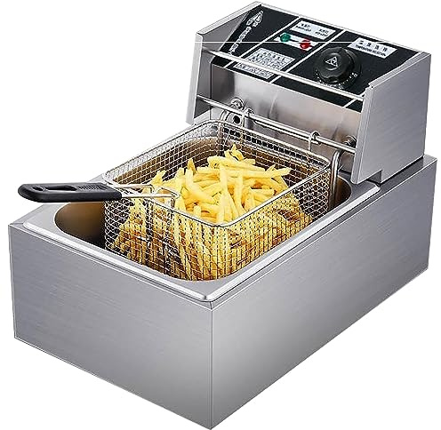 MJMLUCK Friggitrice elettrica da banco per Uso Commerciale e Domestico, elettrica con cestello e Coperchio per Cucina Domestica e Ristorante, capacità 10 l/10,5 QT, friggitrice a Vasca Si