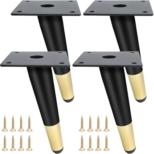 LHNNDM 4 Pcs 15cm Black Metal Furniture Legs, Oblique Table Legs for DIY Furniture Sofas Bed Nightstands wardrobe and Coffee table leg (Black gold, 15)