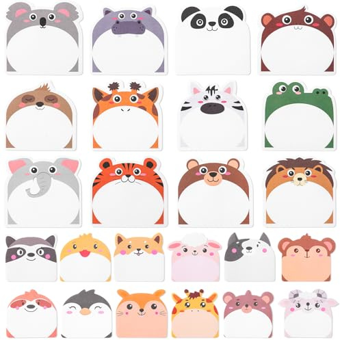 Smivyhp 24 Stück Kleine Haftnotizen Kinder Tiere Kleine Notizblock Kindergeburtstag Gastgeschenke, Lustig Mitgebsel Sticky Notes für Schule, Zuhause, Büro, Taschen Füller (24 Modelle Tier, Farbe)