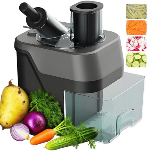 AUTUMFLATGAO Cortador De Verduras Electrico 4 En 1, Cortadora De Verduras Y Patatas, Picadora De Alimentos para Picar Cebolla, Picador De Verduras Automática con 4 Cuchillas De Acero Inoxidable