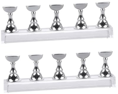 FIXOSHEE Magnetic Nail Tips Nail Art Accessories Practice Display Stand 2 Sets with 5 Acrylic Stands Bar Silver Colour, Convenient to Use for Training and Practicing