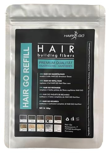 HAIR GO Refill Nachfüllpack zum Affüllen der Hair Fibers Dosen - Premium Schütthaar zur Haarverdichtung | Haarauffüller | Haarausfall | Haarverdichter - natürlich & vegan (1x 100 gr.) (hellbraun)