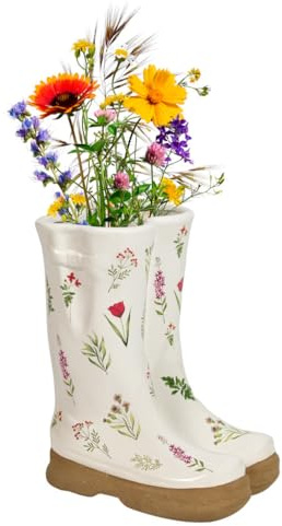 Dibor Ceramic Wellington Boot Plant Pots with Botanical Print Outdoor/Indoor Plant Pot Flower Houseplant Planter Wedding Anniversary Fathers Day Gardening Gift (Floral Print)