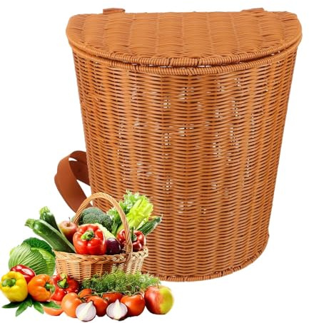 Cestino di raccolta - Zaino da picnic in tessuto 35 x 34 x 24 cm, cestino portaoggetti con coperchio, comode cinghie per le spalle, design in PP | Caso da spiaggia di fattoria all'aperto