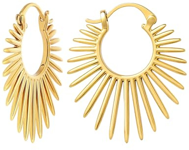 Goldene Statement-Ohrringe, Sonnen Ohrringe, Ohrringe Gold Hängend, Statement Ohrringe Lange, Hypoallergene Goldene Ohrring Damen, Schmuck für Damen Frauen