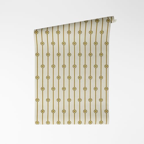 A.S. Création non-woven tapet med ränder och Medusahuvud i vitt, guld, metallic – lyxig barocktapet med metallic effekt 10,05 m x 0,70 m – 791731