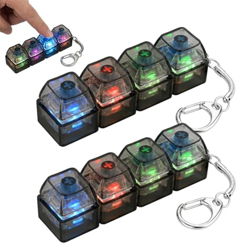 2Pcs Keyboard Fidget Toy,Funny Clicky Fidget Keyboard with LED Colorful Lights,4 Button Portable Mini Keyboard Fidgets Toys with Keychain Clicker Stress Relief Decompression (2 Black)