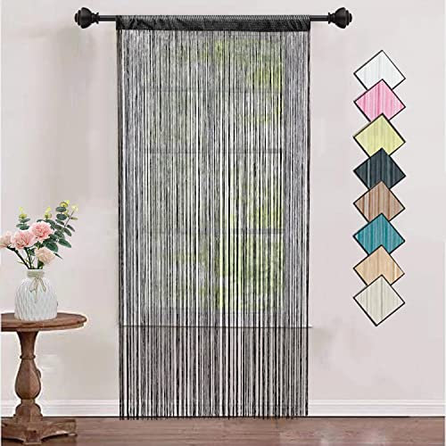 HSYLYM String Curtains Dense Decorative Use Single Door Curtain for Windows,Black,90 x 200 cm
