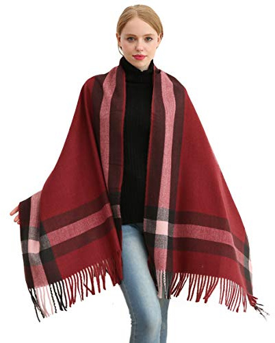 Longwu les femmes doux cachemire écharpe en laine de grandes pashminas châle et enroule chaleureuse a volé couverture Vin rouge 4
