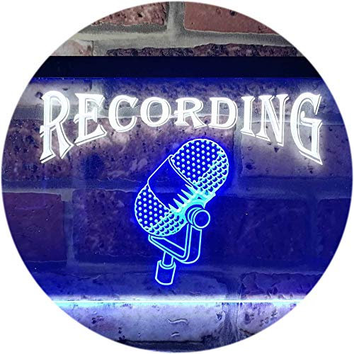 ADVPRO Recording On Air Microphone Studio Dual Color LED Barlicht Neonlicht Lichtwerbung Neon Sign Weiß & Blau 600 x 400mm st6s64-i0206-wb