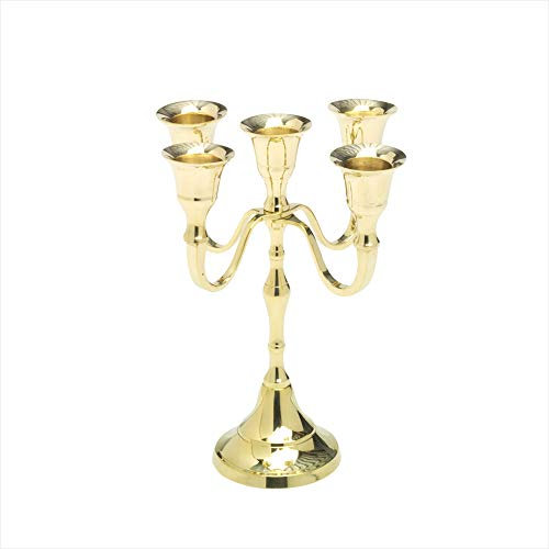 NKlaus Ljusstake 5 armad 18 cm hög mässing guld glänsande kandelaber för ljus Ø 2 cm bordsljus, stavljus, modernt klassiskt utseende, dekoration bröllop 2879