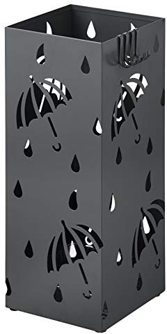 WOLTU Regenschirmständer aus Eisen, L20 x B20 x H49cm, Schirmständer mit Wasserauffangschale, 4 Haken für Taschenschirme, Anthrazit Rechteck SST02an