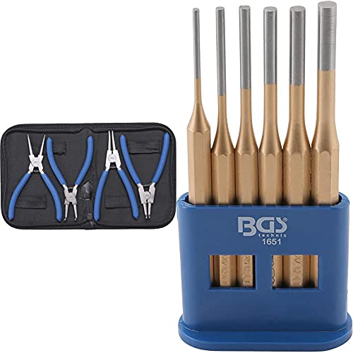 BGS 450 | Sprengringzangen-Satz | 4-tlg. | 150 mm | Seegering-Zangen | gebogen | gerade | rutschhemmend | inkl. Tasche + 1651 | Splintentreiber-Satz | 6-tlg. | 150 mm | 3-8 mm