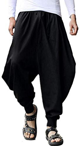 AITFINEISM Men's Drawstring Casual Hippie Harem Pants Loose Drop Crotch Trousers