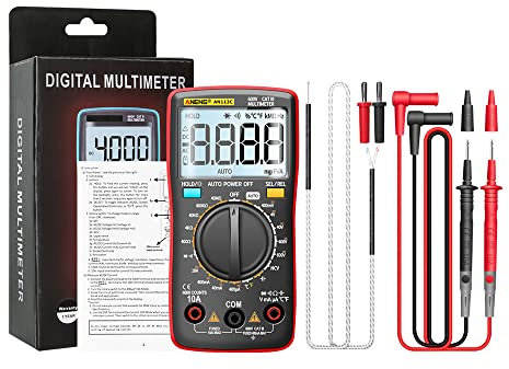 SATMW AN113C Multímetro Digital 4000 Cuentas True RMS Pantalla LCD AC y DC Tester Voltaje Voltímetro Amperímetro Voltímetro - Rojo