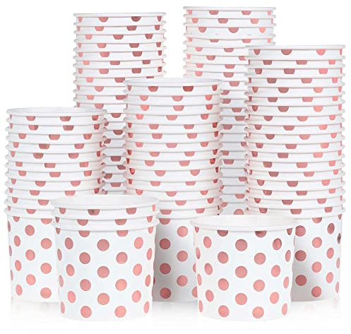 MATICAN Paper Ice Cream Cups - 100-Count 11-Oz Disposable Dessert Bowls for Hot or Cold Food with Rose Gold Foil Dots