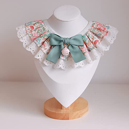 ACSUZ Katzenhalsband Mit Pastoralen Blumen Schärpe Kleine Glocke Haustier Kätzchen Welpe Halsband Anhänger Schnur Hund Lätzchen Halstuch,Grün,S