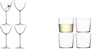 LSA International Borough Martini Glass 195 ml Clear | Set of 4 | Dishwasher Safe | BG08 & Gio Tumbler (Low) 310 ml Clear | Set of 4 | Dishwasher Safe | GI16