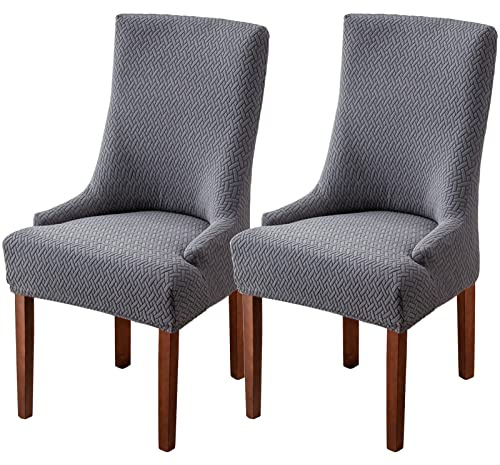 Wingback Dining Chair Covers - High Stretch Wing Chair Slipcover Chair Protector Seat Cover, Wingback Chair Covers for Dining Room Living Room Wedding Hotel Banquet Party Home Decor (Grey, Pack of 2)