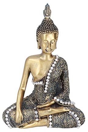 Buachois Meditation Buddha Figuren 23 x 16 x 7,5 cm Kleine Zen Zang Thailändische Schnitzen Sitzen Buddha Harz Buddhismus Skulptur Klein Tischdeko Wohnzimmer Deko Buddah Statue