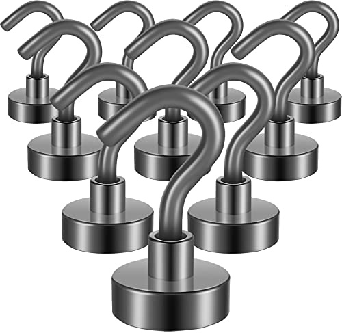Neosmuk Magnethaken,10kg+Extra Stark Magnet Haken für Grill, Neodym Magnete,Magnet halter,Haken Magnetisch Werkstatteinrichtung(Grau,10 Stück)