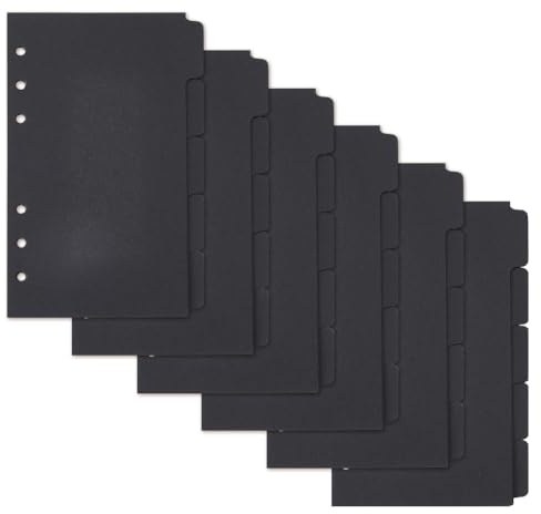 SUPERFINDINGS 30 Blatt 5 Registerkarten Ordner Trennblätter A6 Papier 6 Loch Ordner Trennwände 17.3x10.4cm A6 Notizbuch Register Trennblätter Mit Tabs Schwarze Beschreibbare Trennblätter