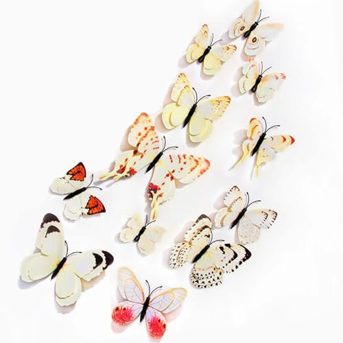 24Pcs Butterfly Stickers, 3D Butterfly Wall Stickers Magnetic Wall Butterfly Decorations Butterfly DIY Decorations with Glue Dots for Home DIY, Baby Room, Party and Birthday (White)
