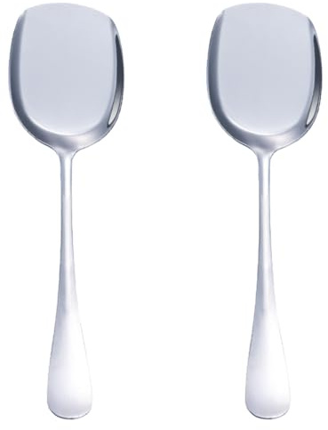 2 cucharas grandes de acero inoxidable para servir buffet, cucharas de servir de acero inoxidable, cucharas de servir plateadas con mango largo para cocina, restaurante, banquete (pala cuadrada)