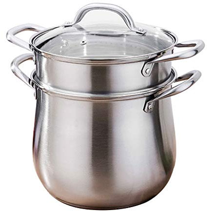 ANSNOW 2-Stöckiges Induktions-Dampfgarer-Set Aus Edelstahl, Dampfeinsatz, Dampfgarer, Deckel Aus Gehärtetem Glas Und Hitzebeständige Griffe/26 * 35Cm