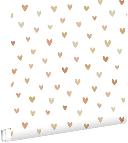 papier peint coeurs terracotta et beige 53 cm x 10.05 m - ESTAhome