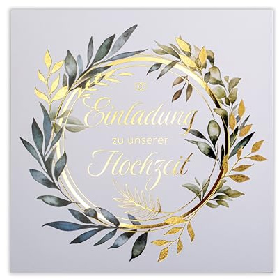 Art Nuvo HOCHZEITSEINLADUNGEN SATZ 20 St. 135x135mm MIT BEDRUCKBAREN EINLAGEN UND UMSCHLÄGEN FÜR HOCHZEIT – VERGOLDETES MUSTER