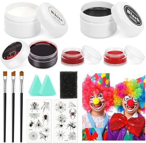 Halloween Schminke Set,Halloween Make Up Set,Halloween Gesicht Schminke,Halloween Spezialeffekt Make Up Set,Halloween Clown Makeup für theaterschminke Cosplay Theaterschminke Faschingsschminke