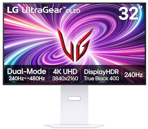LG 32GS95UV Ultragear OLED Monitor de Juego, UHD, 240Hz, 0,03 ms, DisplayHDR, True Black 400, AMD FreeSync Premium Pro NVIDIA G-Sync HDMI 2.1 DisplayPort, inclinación, Altura, Soporte Giratorio