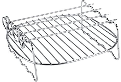 Stainless Steel BBQ Rack Double Layer Skewers Baking Tray Air Fryer Outdoor BBQ Rotisserie Oven Silver