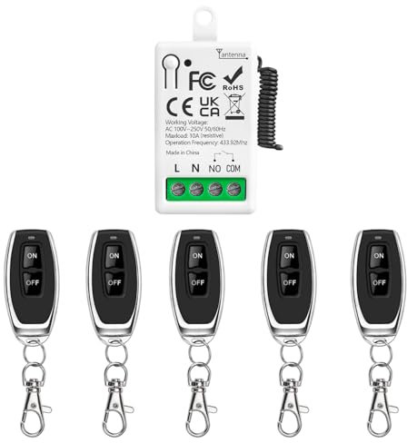 Tedeligo 433Mhz AC 220V 1Canal Interruptor De Control Remoto Inalámbrico Módulo Receptor De Rele RF Con 5 Transmisore, Controlador De Contacto Seco Pasivo, Para Sistema De Puerta De Garaje Iluminación