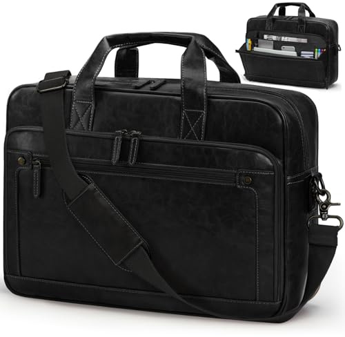 RAINSMORE Borsa Lavoro Uomo Pelle PU Borsa Porta PC 16 Pollici Impermeabile Vintage Borse Tracolla Computer Valigetta pe Università Insegnanti