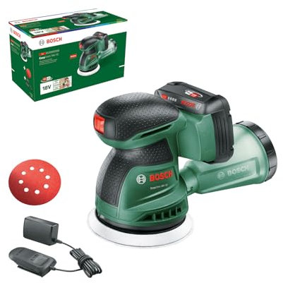 Bosch Cordless Random Orbit Sander EasyOrbit 18V-10 (Sanding on Small to Medium Wooden, Varnished and Painted Surfaces; Diameter: 125mm; 18 Volt System; 2.0Ah Battery and Charger)