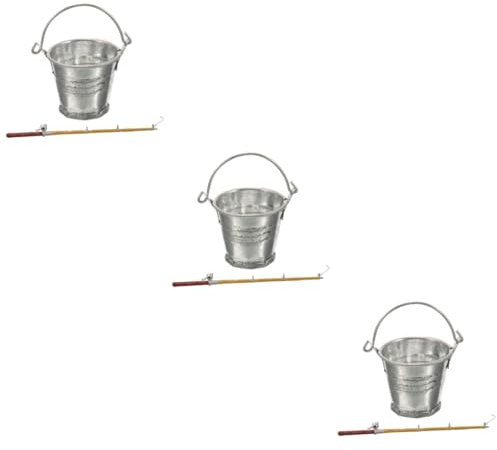 UKCOCO 3sätze Miniature Dollhouse Fishing Pole Set Mit Wasserbucket Angeldekoration Für Puppenhäuser Spielzeug Für Mädchen Für Und Dekorationen